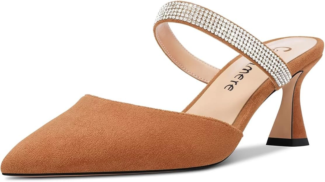 Femmes Mi Talon Heel Pointu Bout Slip-on Escarpins Diamant Cristal Mules Chaussures Mariage Danse 6.5 CM Heels