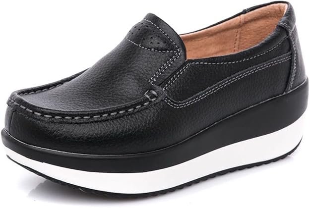 Mocassins compensés en cuir véritable pour femme