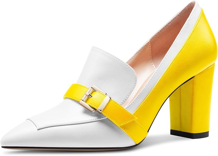 Femmes Bloc Chunky Mi Talon Heel Pointu Bout Escarpins Slip-on Boucle Bureau Classique