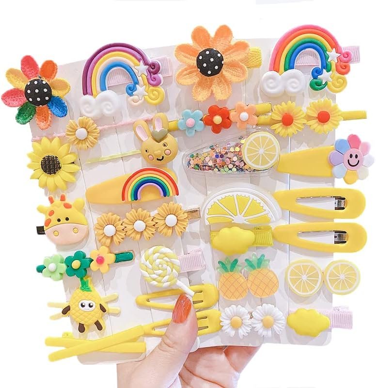 Lot De 28 Pinces à Cheveux Mignonnes Mode Filles Accessoires Pour Cheveux Fleur Fruits Coloré Arc-En-Ciel Bonbons Dessert Mignon Animal Pinces à Cheveux Ensemble Anti-Dérapant En Métal