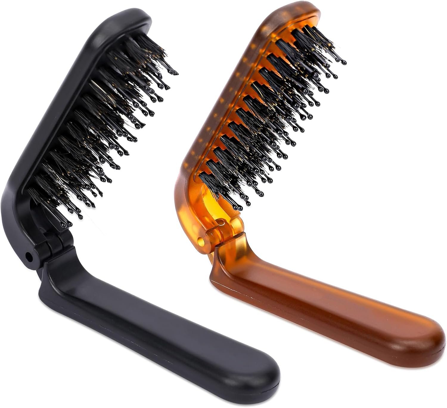 Brosse Pliable pour Cheveux de Voyage, 2 Pièces, Mini Poils de Sanglier, Poignées Portables, Dimensions pour Cheveux Épais et Bouclés, Peigne à Barbe pour Hommes et Femmes