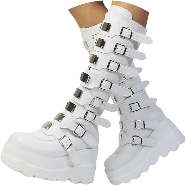 Bottes Femme Gothique Punk Plateforme Bottes Compensées Bottes Hautes Goth Bottes à Plateforme