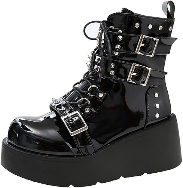 Bottines gothiques pour femmes avec plateforme et boucles chauve