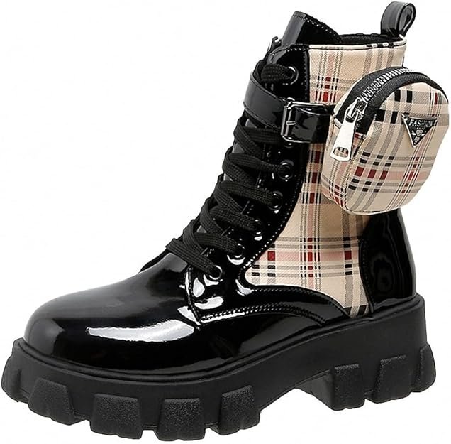 Bottines gothiques pour femmes avec plateforme et boucles chauve-souris, talons épais, bout rond, fermeture éclair