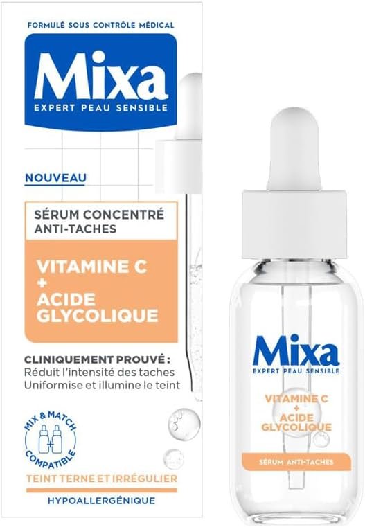 Mixa - Sérum Concentré Anti-Taches - Pour les Teints Ternes - Enrichi en Vitamine C et Acide Glycolique - 30 ml