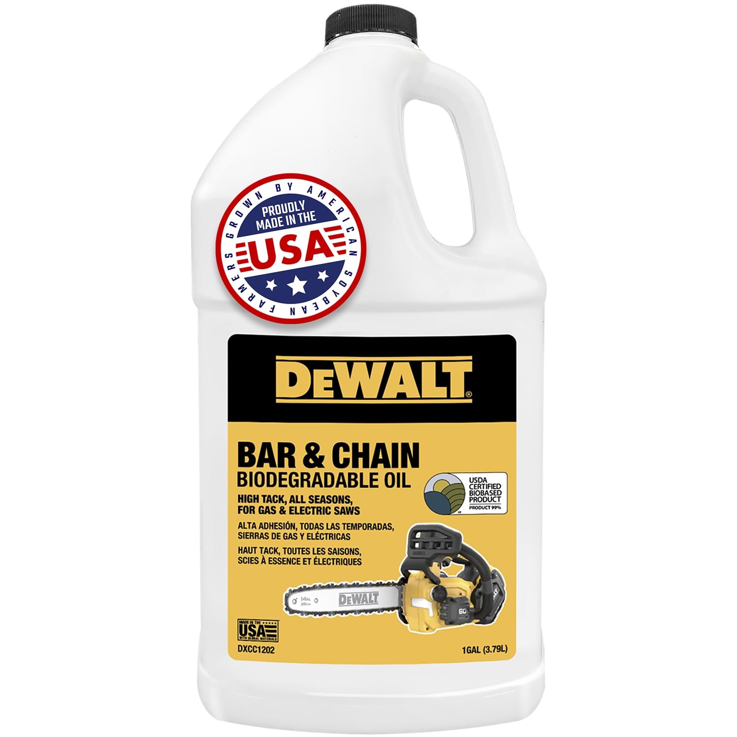 DEWALT – Biodegradable Bar & Chain Oil – Green, Eco-Friendly, Non-Toxic Professional Bar & Chainsaw Lubricant – Ultraclean All-Season Oil for Gas, Electric Saw, and Pole Saw, 1 Gallon