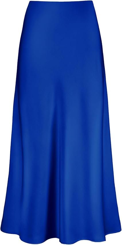 Jupe Longue en Satin Taille Haute pour Femme avec Taille Elastique Dissimulée, Coupe Trapèze