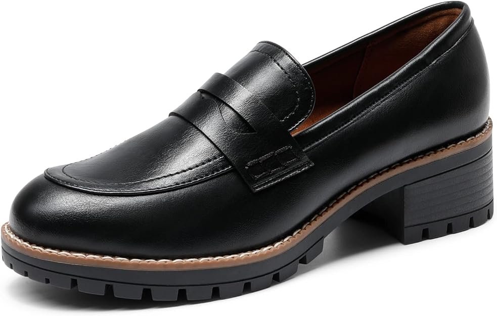 Mocassin Femme Chaussures Plates Confortable avec Talon Mi-Haut Porter à Enfiler Mocassins Loafer