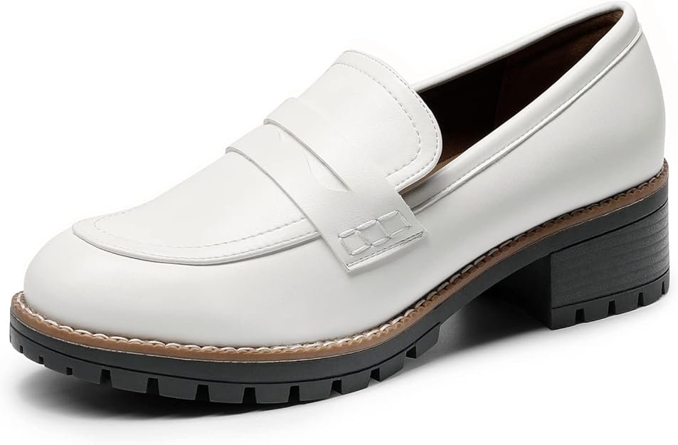 Mocassin Femme Chaussures Plates Confortable avec Talon Mi-Haut Porter à Enfiler Couleur: Blanc