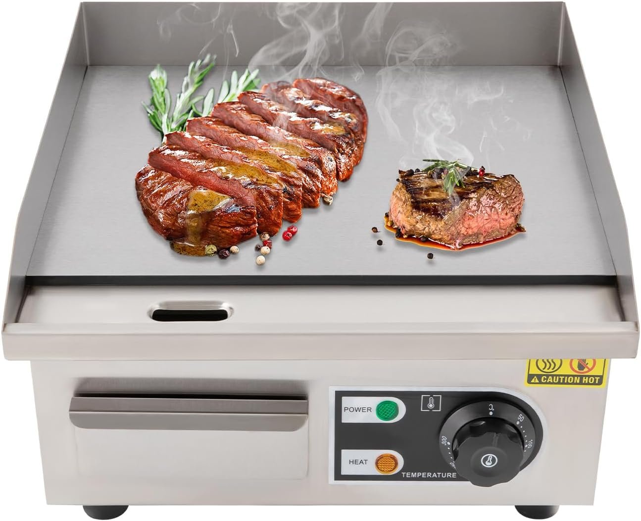 Barbecue électrique, 35,5 x 38 x 21 cm, plaque de cuisson électrique, 2000 W, avec boîte de stockage d'huile pour stands de rue, restaurants, magasins, cantines, 35,5 x 38 x 21 cm