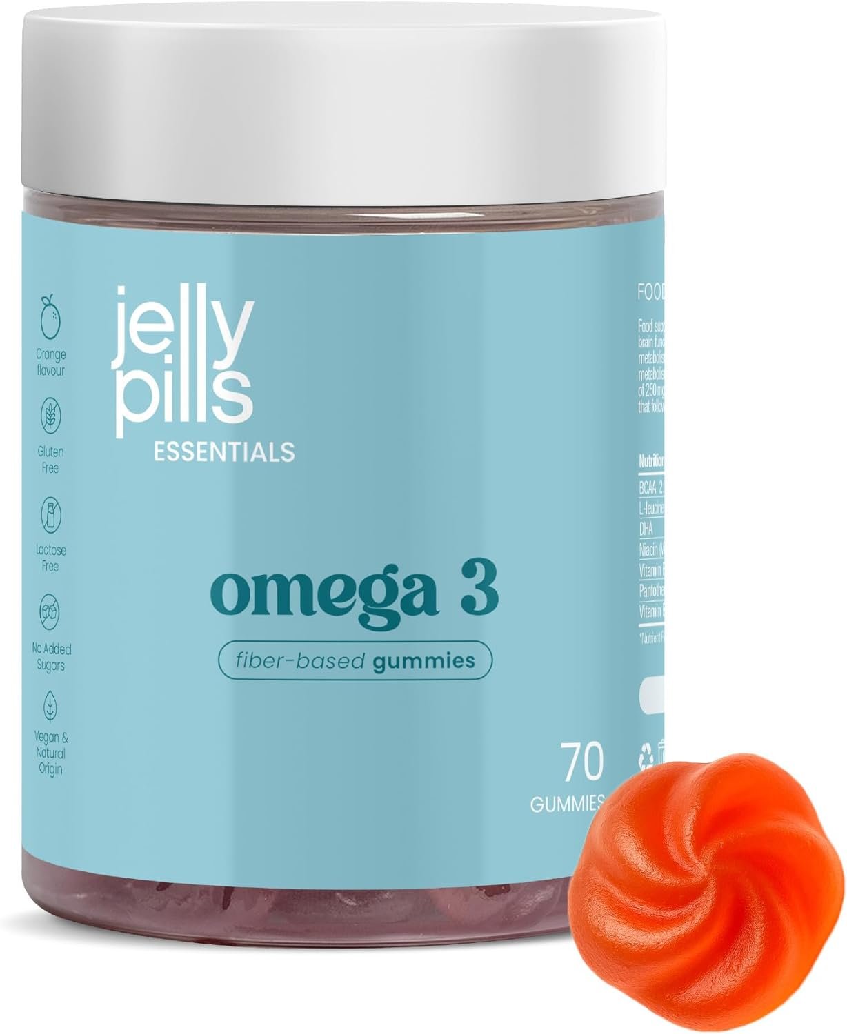 Gummies Oméga 3 vegan, DHA de microalgues + vitamines B – 70 gummies sans sucres ajoutés – sans poisson – goût orange – fonction cérébrale- Complément alimentaire
