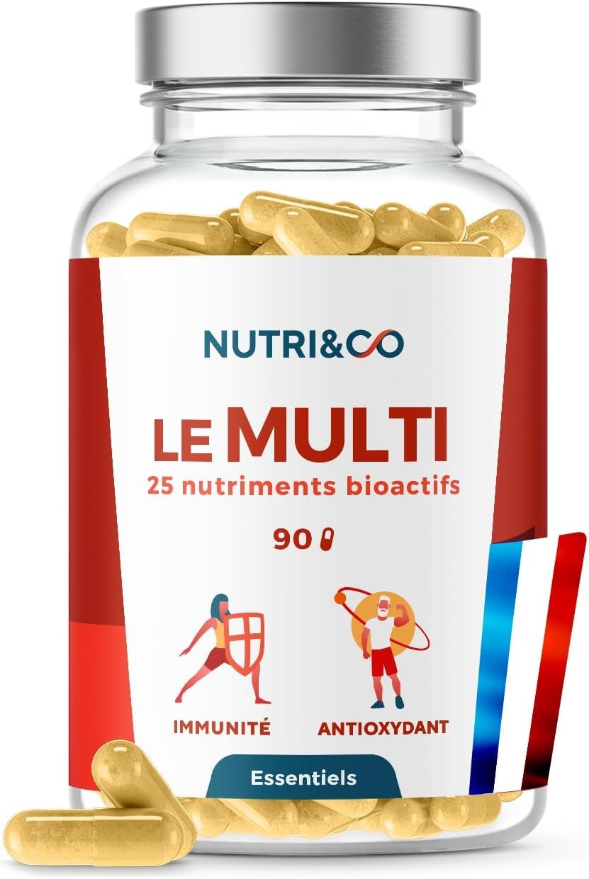 NUTRI & CO Multivitamins and Minerals 25 Nutrients - Vitamins A B C D3 E K2 + Minerals Including Magnesium and Zinc - High Absorption - 90 Vegan Friendly Capsules Packaged in France