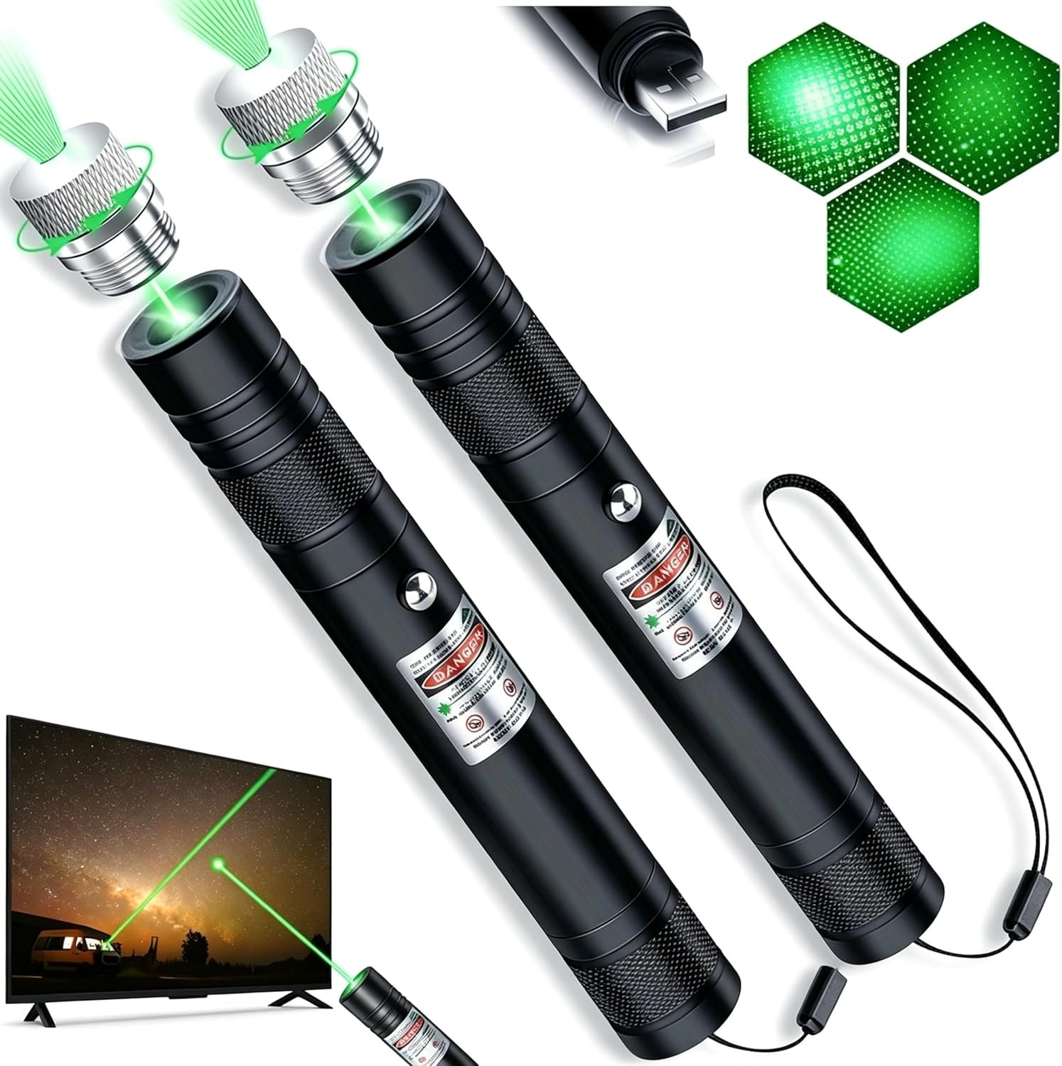 2 pieces Lampe torche haute puissance rechargeable par USB, peut être utilisée pour le camping Observation astronomique, instructions pour les cours [Classe énergétique A++]