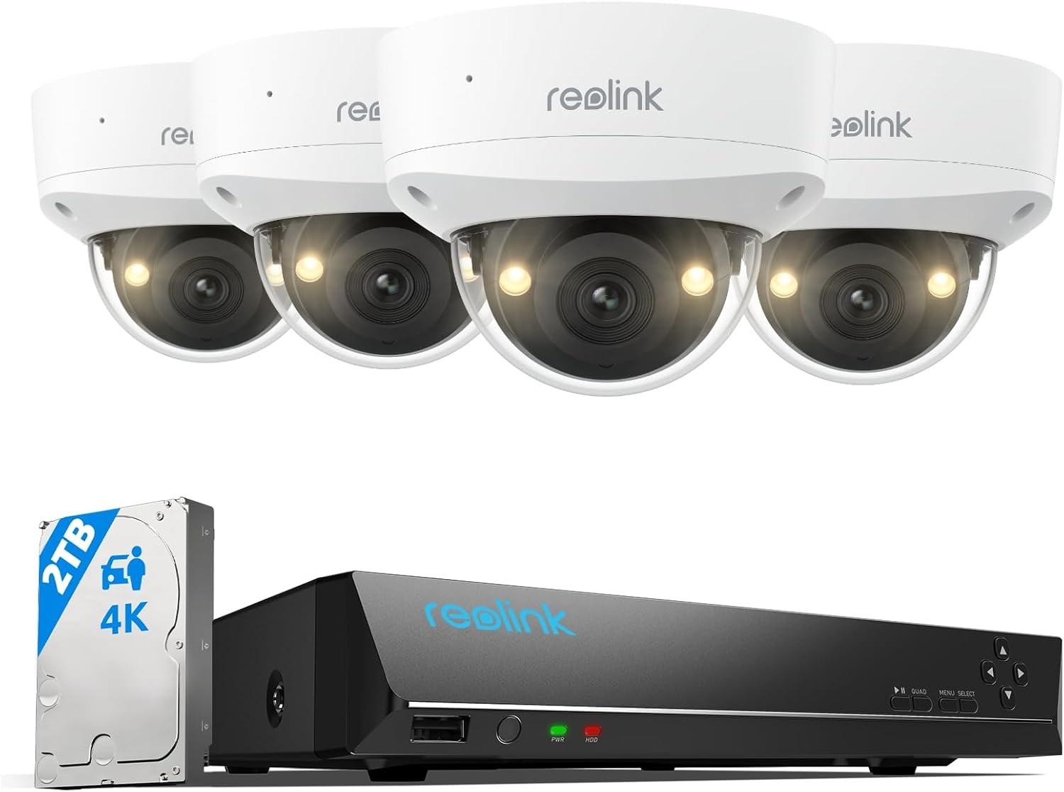 Kit Caméra Surveillance 4K PoE, Anti-Vandalisme IK10, RLK8-800V4 NVR 8CH avec Disque Dur 2To, Vision Nocturne Couleur, Détection Personne/Véhicule/Animal, Audio Bidirectionnel, IP67