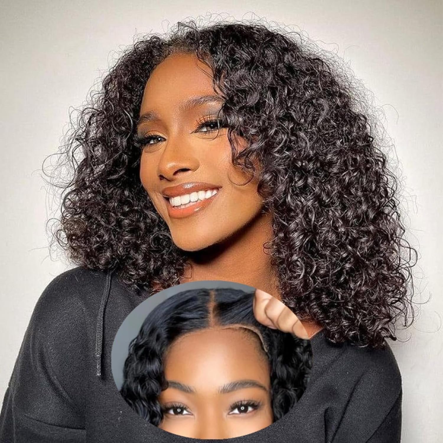 Perruque Cheveux Humain Glueless Wig Human Hair 4x4 Lace Wigs 16 pouces #1B Couleur 4x4 Pre-Cut Lace Glueless Wig