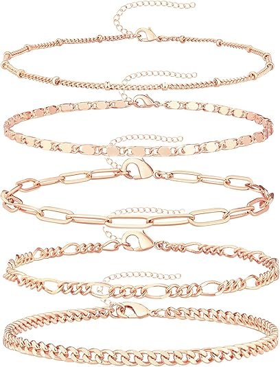Gokeey Gold Bracelets Set pour les femmes Non Ternish Trendy, 14K Gold Plated Dainty Dainty Paperclip Cuban Link Chain Bracelets, Simple Mignon Manchette Bracelets Bijoux Réglable 7"+2"