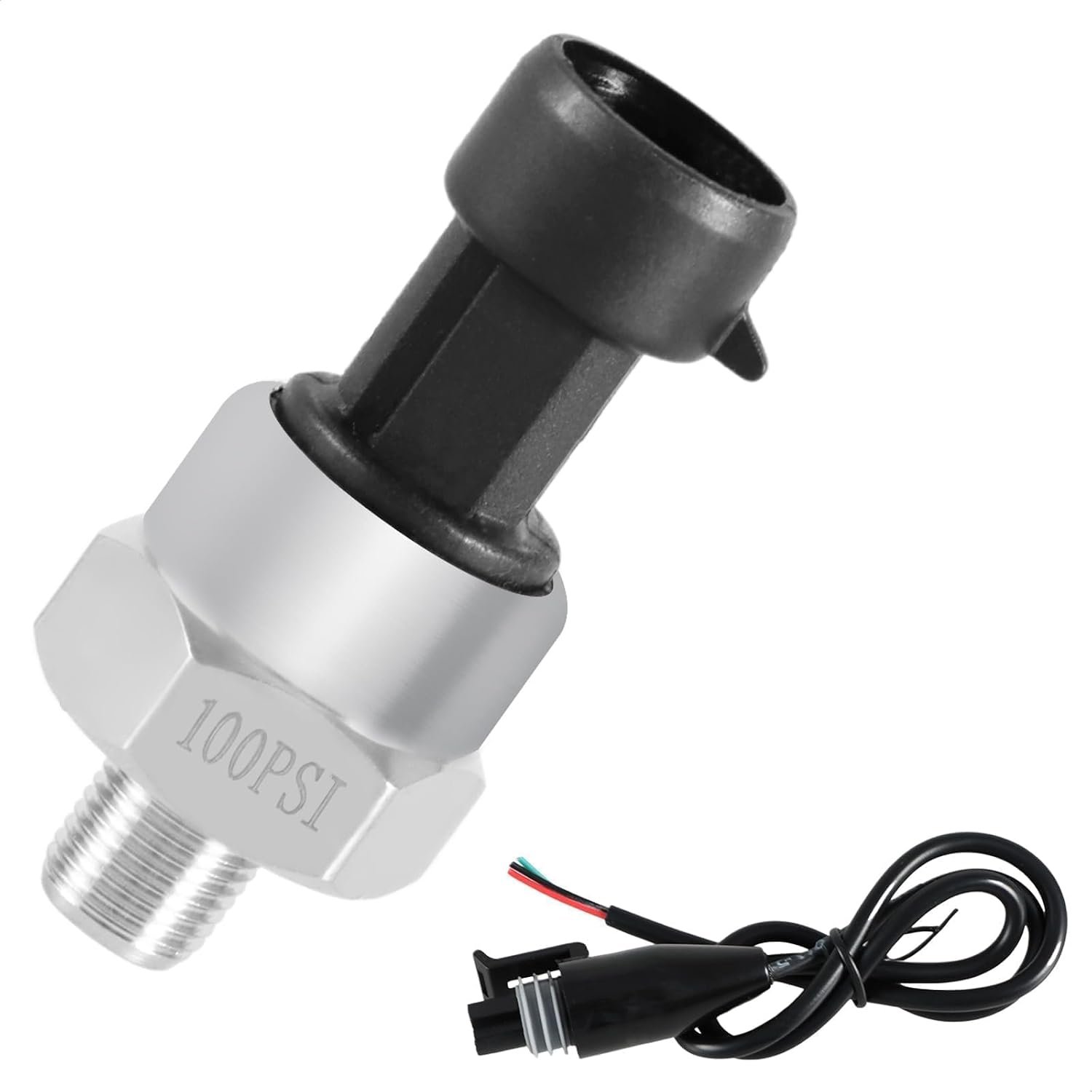 100 PSI Capteur de transducteur de pression avec faisceau de connecteur, 1/8"NPT Thread Transmetteur de pression en acier inoxydable pour l'air d'eau de carburant