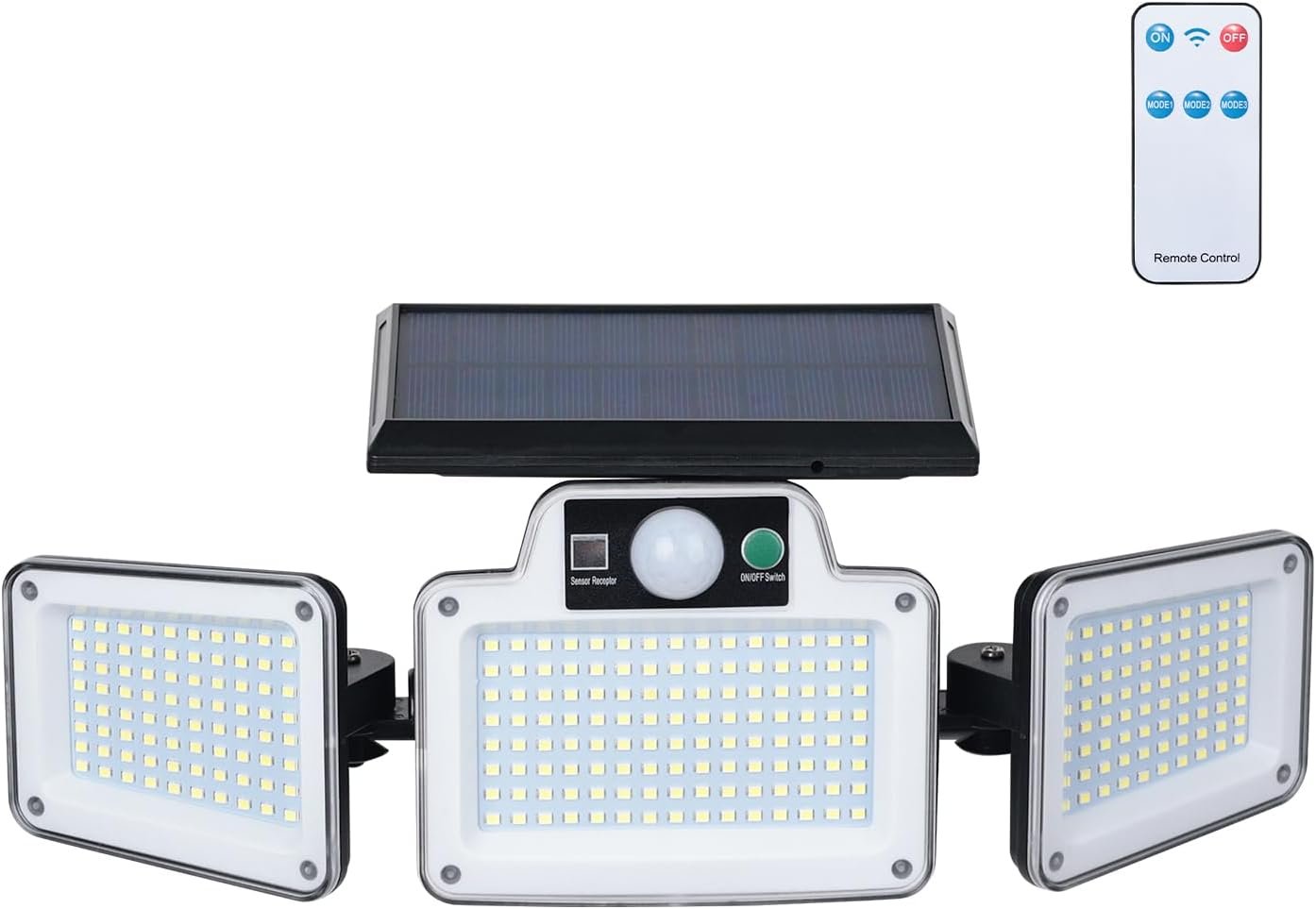 Lampes Solaires de Sécurité d'Extérieur avec Détecteur de Mouvement, 3 Têtes Réglables, Étanche IP65 pour Cour, Garage, Allée, Noir