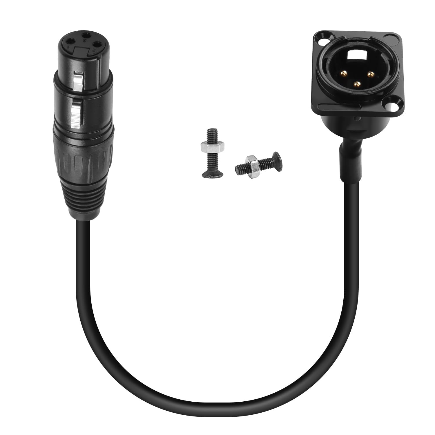Connecteur XLR 3 Broches Mâle/Femelle avec Câble 35 cm – Montage sur Panneau, Contacts Plaqués Or, Adaptateur Pass-Through / Feedthrough, pour Microphone, Console de Mixage et Éclairage de Scène