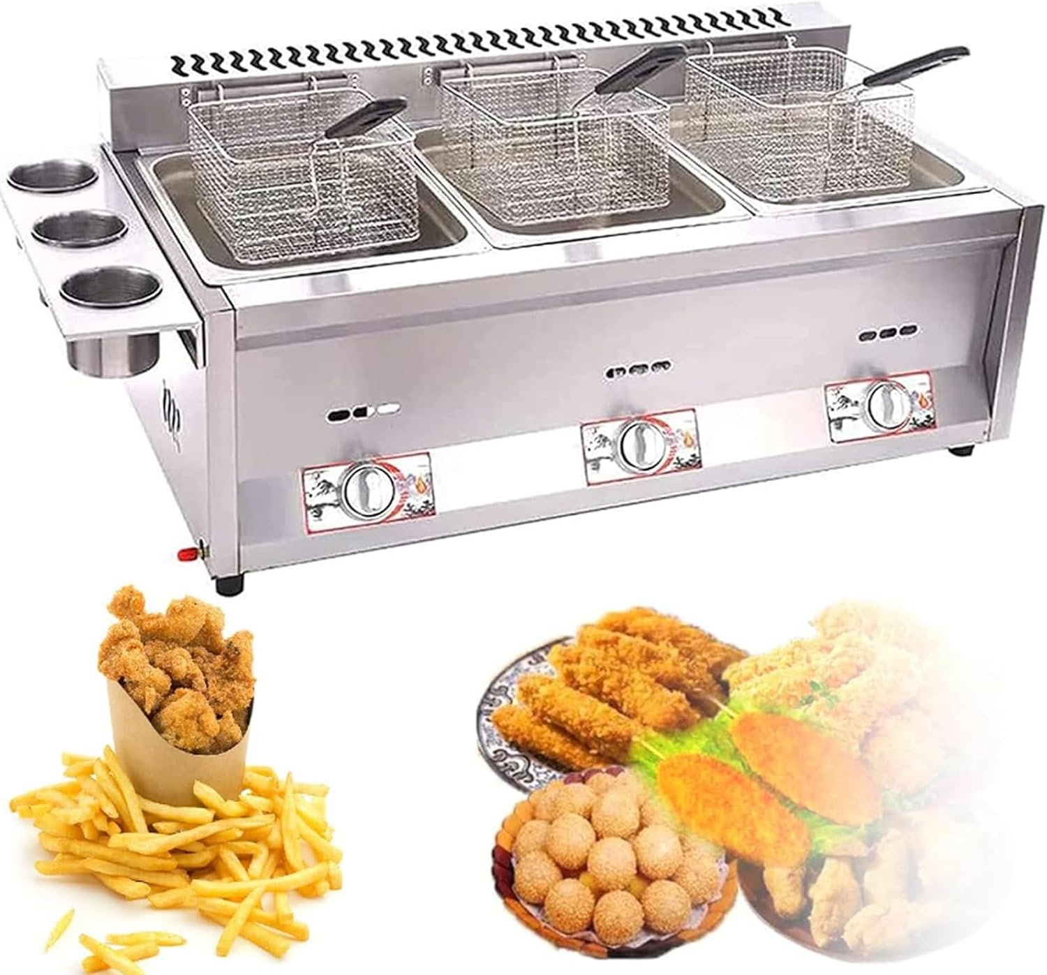 Friteuse à Gaz Commerciale Professionnelle, Friteuse Commerciale en Acier Inoxydable avec Panier Et Couvercle, pour La Cuisson des Aliments Et des Frites, Maison pour Comptoir De Restaurant