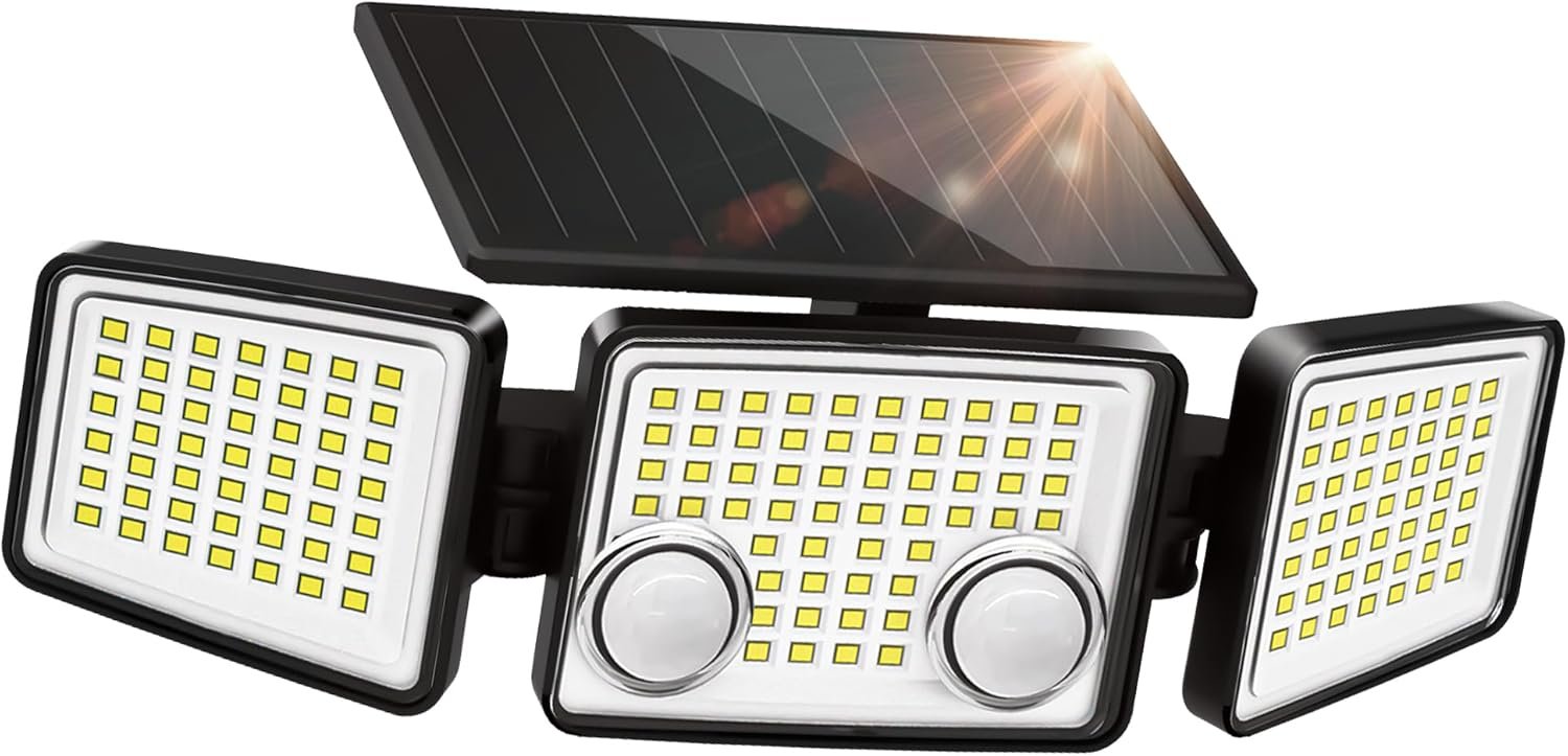 Lampes solaires d'extérieur 152 LED 7000 K, Lumières d'Extérieur Super Lumineuses avec 2 Capteurs