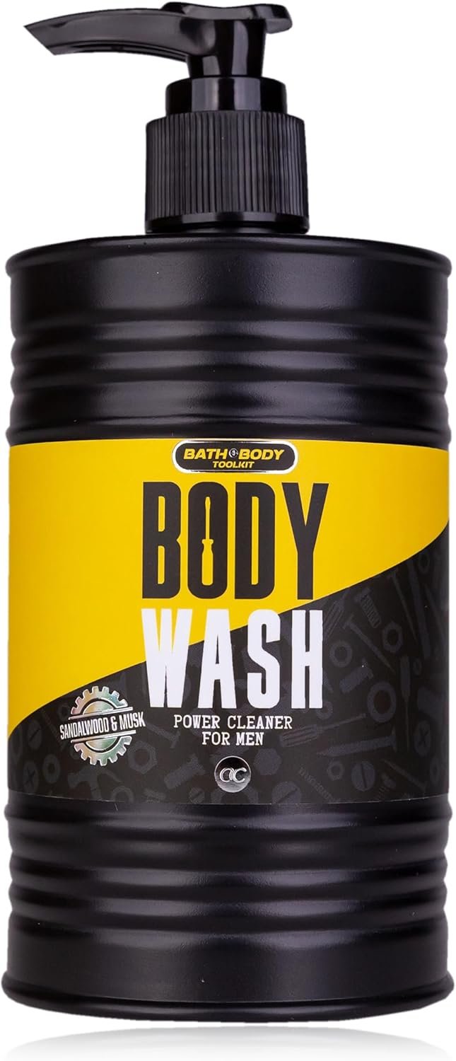 Accentra Gel douche/Body Wash BATH + BODY TOOLKIT en forme de baril d'huile, 400 ml, parfum : bois de santal et musc – Gel de bain et douche pour homme