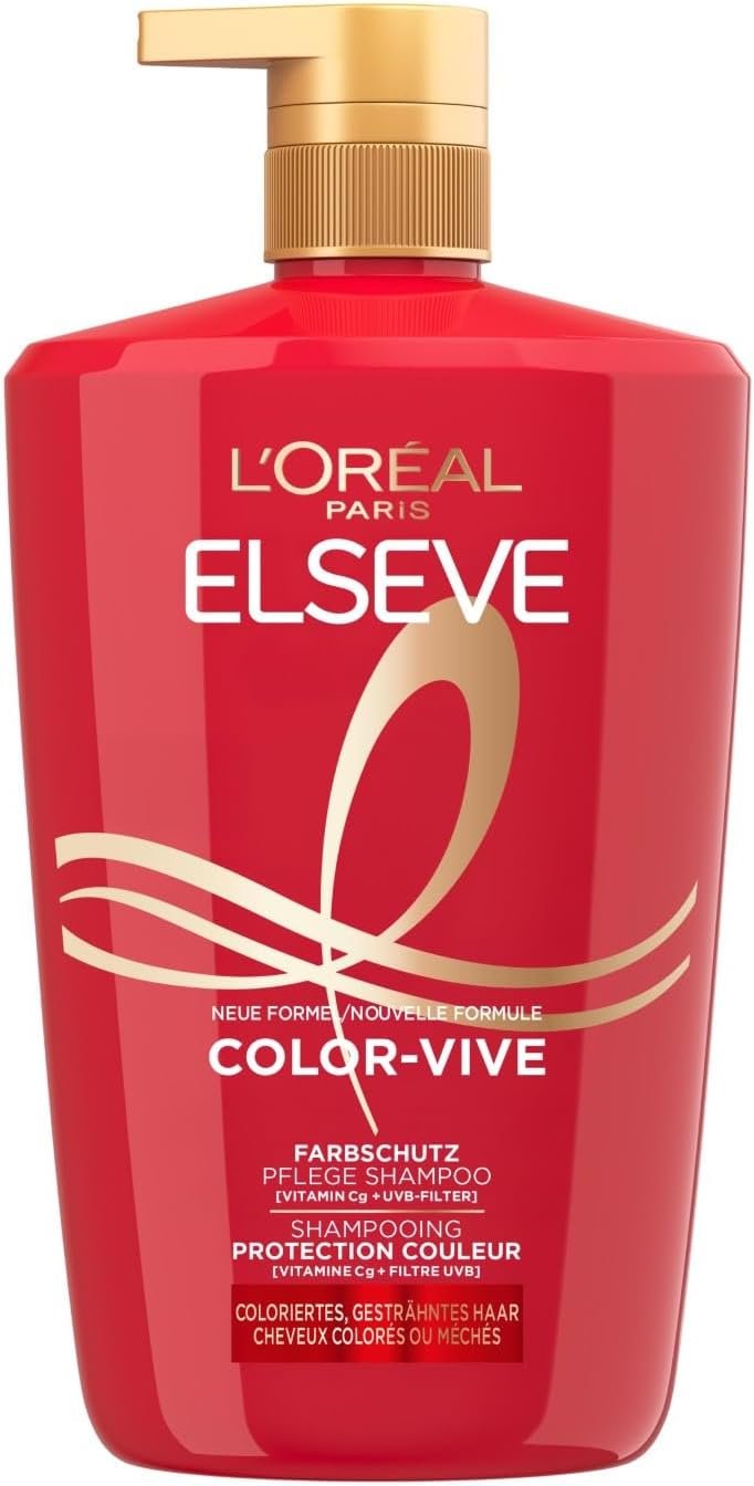 Shampooing Soin Protection Couleur - Protection Couleur Jusqu'à 10 Semaines - Pour Tous Types de Cheveux Colorés ou Méchés - Enrichi en Pivoine et Filtre UV - Elseve Color-Vive - 1L