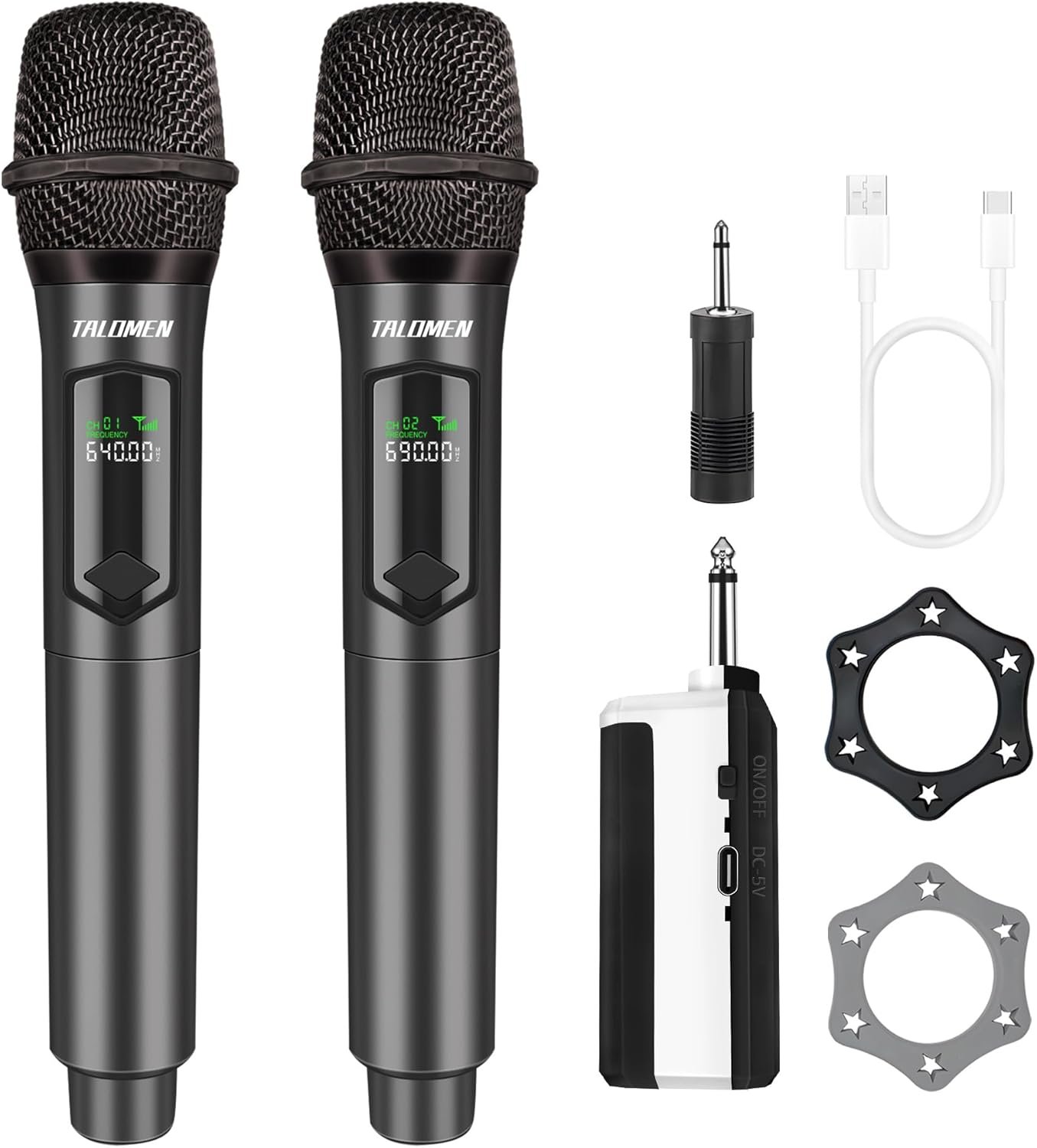 Microphone sans fil professionnel,système de dual microphone à 2.4 GHz Karaoké Dynamique Rechargeable avec Récepteur,160ft Ext,Idéal pour Karaoké,Chants,Fêtes,Soirées,DJ,Églises,Mariages,K60-2