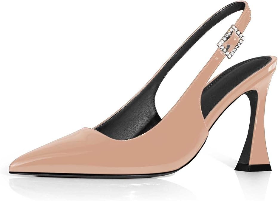 Femmes Fermé Orteil Haut Talon Talon Boucle Slingback Pompes Brevet Cuir Stiletto Talons Mode Fête de mariage Soir Ballons de bal pour les femmes