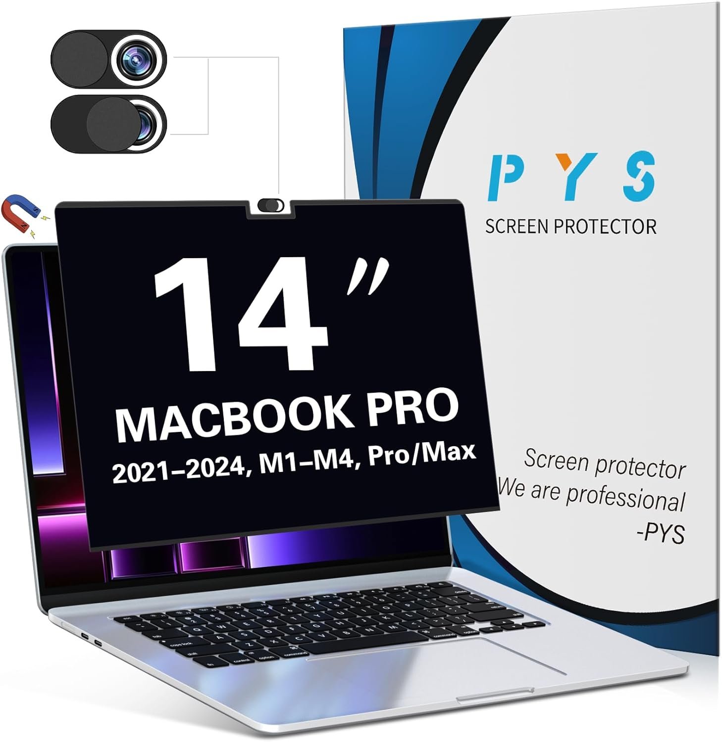 Magnétique Filtre de Confidentialité pour MacBook Pro 14 Pouces (2021-2024, M1,M2,M3,M4) Filtre de Confidentialité Amovible pour Ordinateur Portable et Protection Antireflet