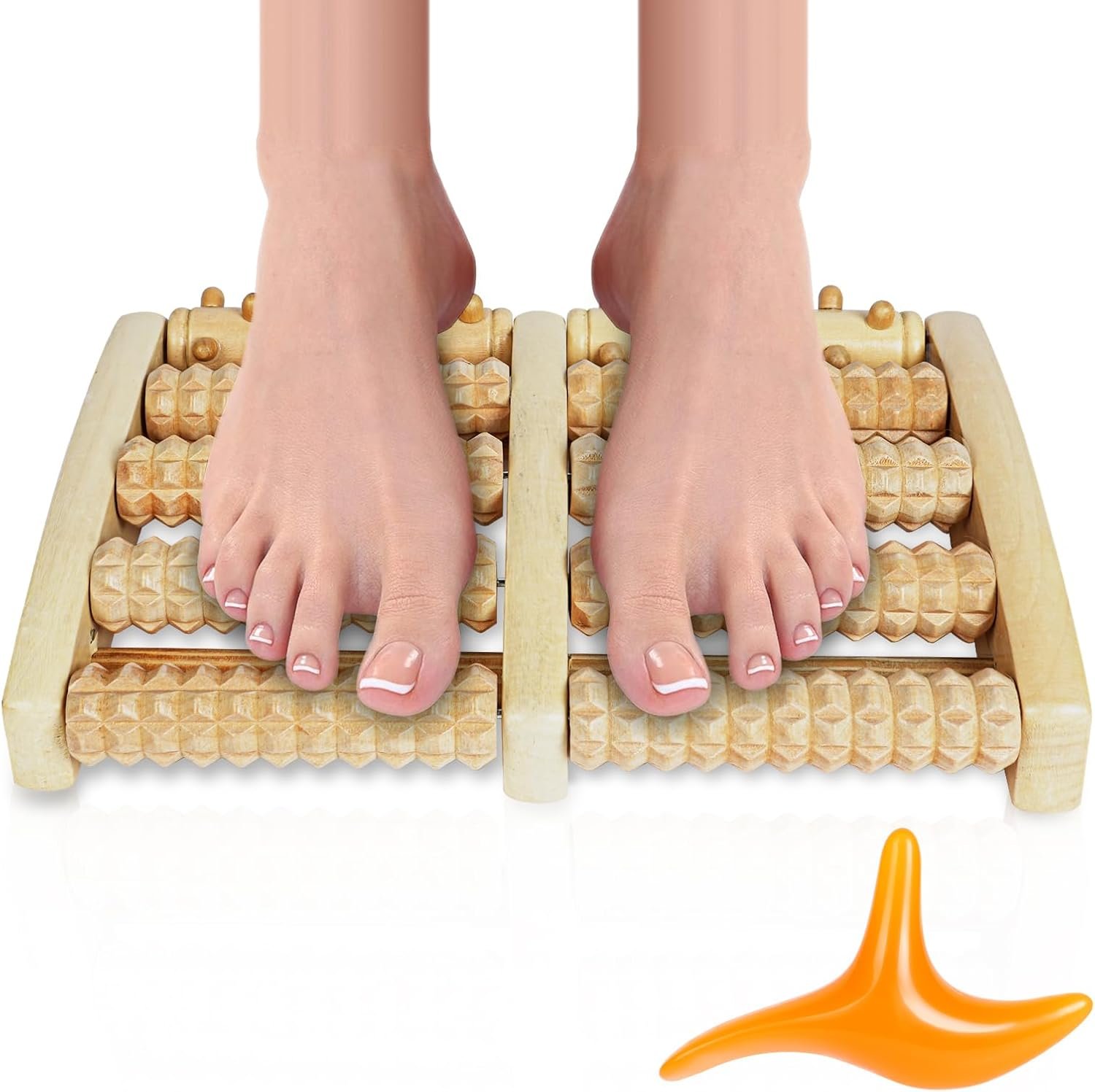Rouleau de Massage Pieds Bois, Masseur Pieds en Bois avec à Trois Pointes en Bâton D'Acupression, Pied Rouleau pour Relaxation de Acupression Soulager Fasciite Plantaire, Soulagement du Stress