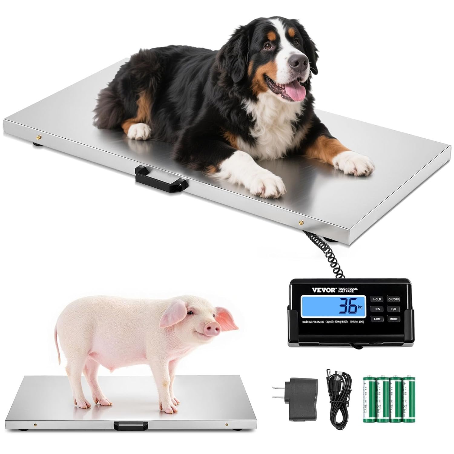 880Lbs x 0.2Lbs Livestock Scale Shipping Scales Large Platform 40.6x20.9Inch Stainless Steel Vet Scale Industrial Floor Scale Large Animal Dog Pig Scale Goat Weight Scale Pet Digital Scale