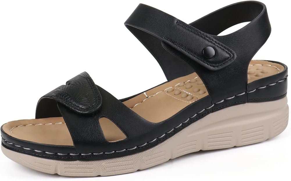 Sandales Femme été de Marche avec Support de la Voûte Plantaire et Massage, Confortable Sandales Orthopédiques