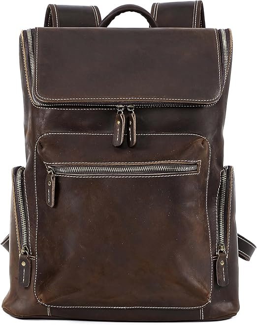 Sac à Dos Vintage en Cuir Véritable Pleine Fleur Pour Homme – Convient Pour Ordinateur Portable de 15", Voyage, Randonnée, Affaires, Travail