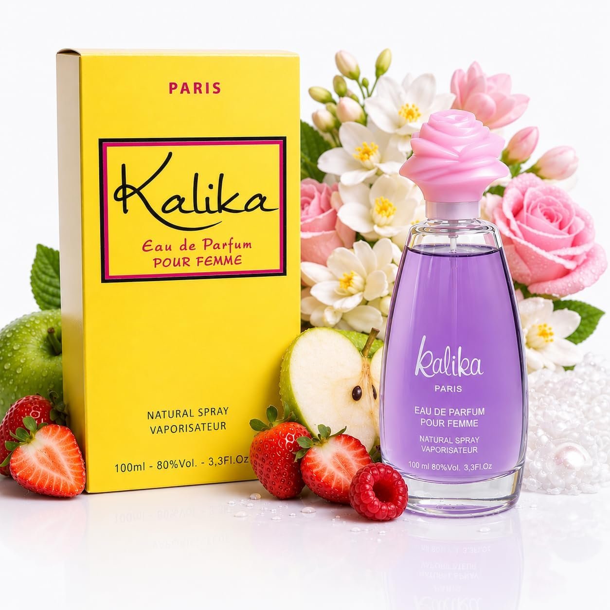 Kalika Parfum Femme EDP 100ml de Grasse - Fragrance Pour Femme Intense Idée Cadeau Femme Original et Sensuel - Parfum pour Femme Floral Fruité Longue Tenue Pomme Fraise Jasmin Rose Musc Par FPC