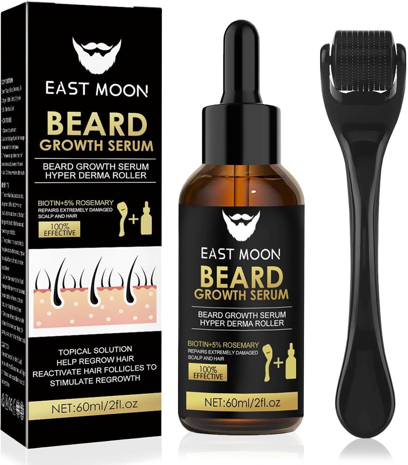 Kit de Croissance de la Barbe pour Homme – Huile Nourrissante avec Rouleau de Massage, 60 ml | Soin et Entretien de la Barbe | Idée Cadeau pour Homme