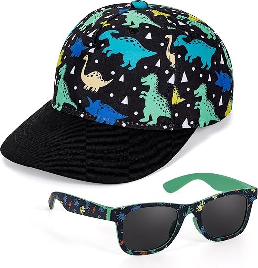 Casquette de Baseball pour Enfants Lunettes de Soleil, Dinosaur Chapeau de Soleil Réglable Sport Chapeau de Soleil pour Bébé Fille Garçon pour Le Sport Vacance Plage