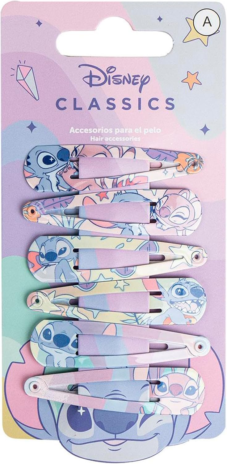 Lot de 6 barrettes à cheveux en métal antidérapantes avec impression Stitch pour filles - 5,1 cm