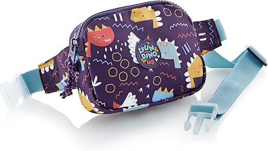 Sac banane pour enfant avec un compartiment, fermeture éclair en plastique résistant, sangle réglable, fermeture à clic, petit sac banane 150 x 120 x 30 mm, dinosaure, violet