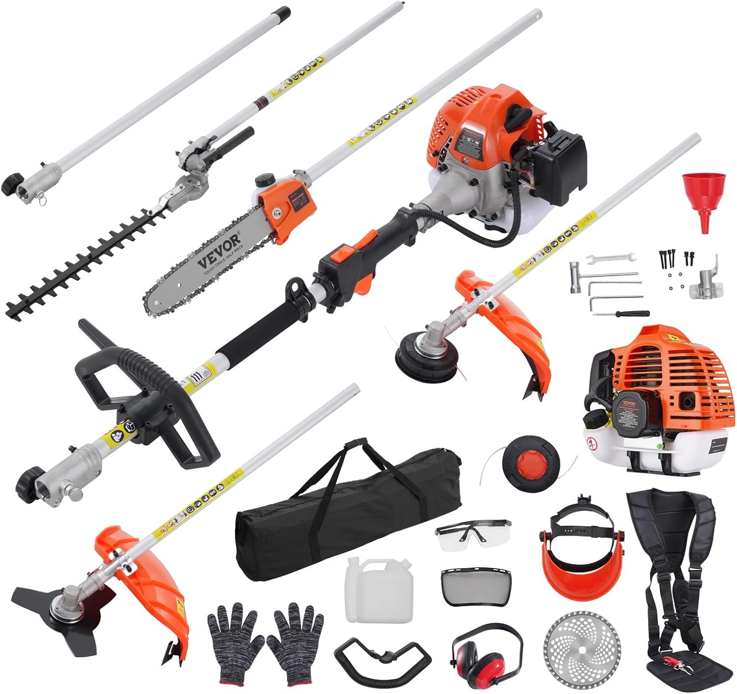 33CC 5-in-1 Multi-Functional Trimming Tools, Gas Hedge Trimmer, Weed Eater, String Trimmer, Brush Cutter, Edger, Pole Saw Chainsaw Pruner with Extension Pole