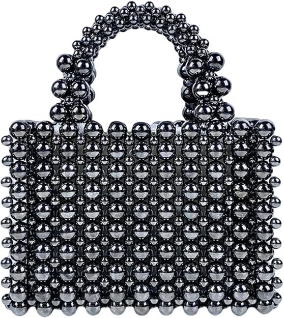 Sac à perles, sac à main en acrylique fait à la main pour femme (Couleur: Noir)