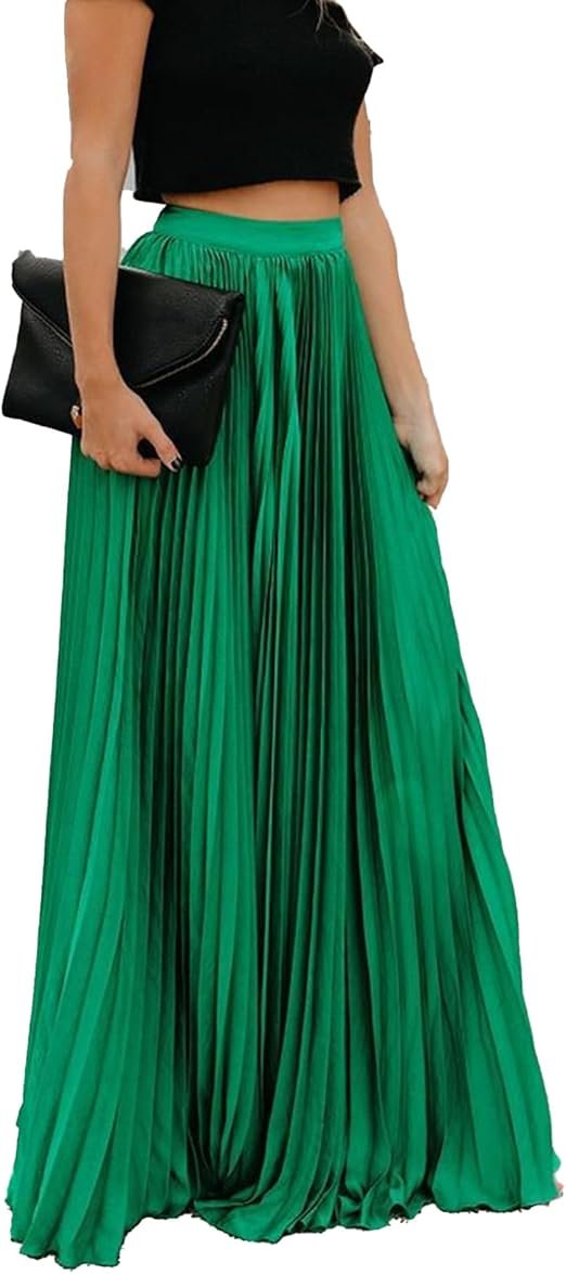 Jupe PlisséE en Mousseline à Taille Haute pour Femmes Jupe DéContractéE Fluide Et Solide Jupe Longue éVaséE à Taille éLastique