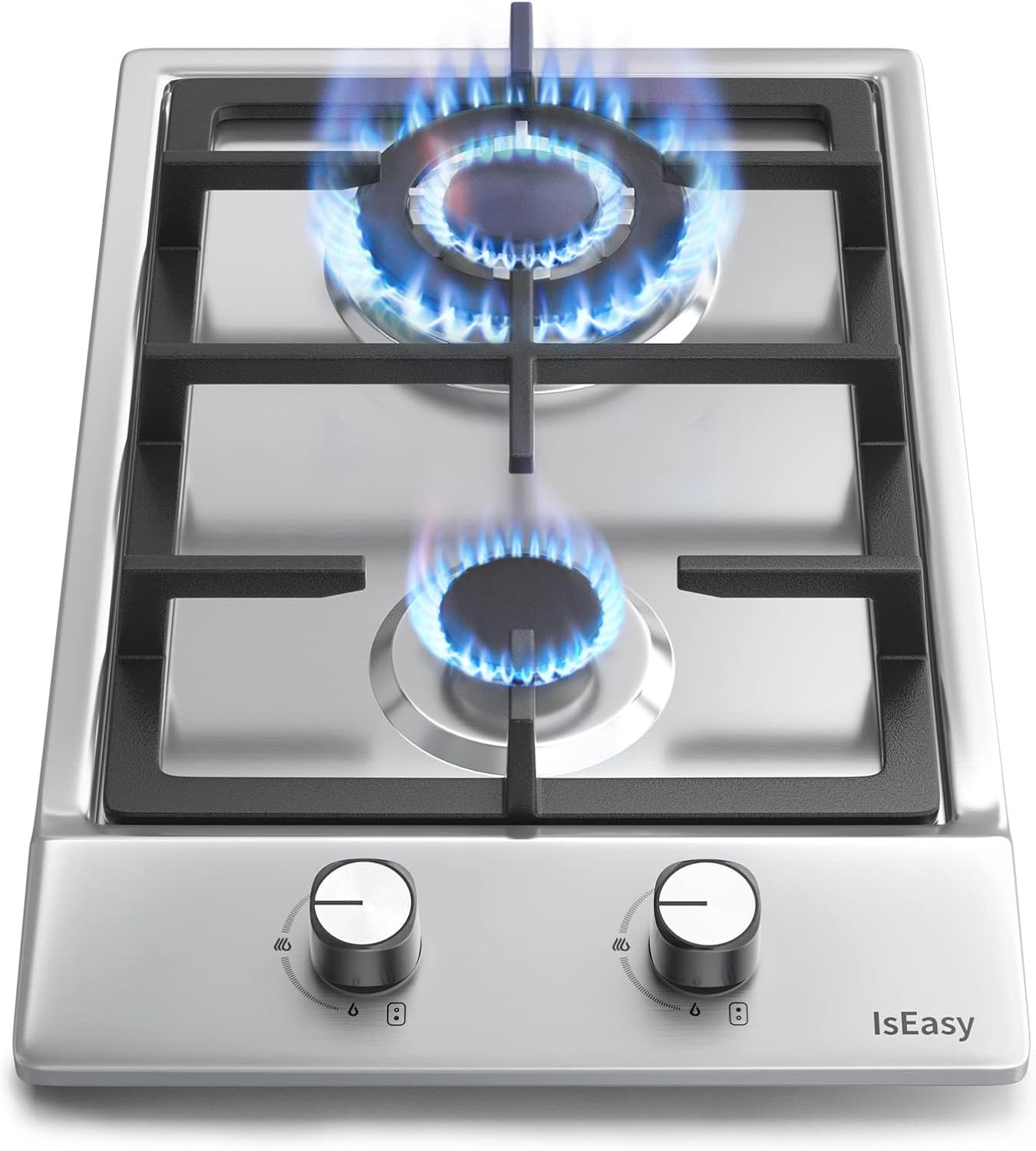 Plaque Gaz 2 Feux Inox, Plaque de Cuisson Gaz 2 Feux Encastrable, Table de Cuisson 30cm, Gazs Ville et Bouteille