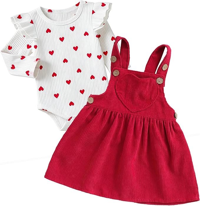 Vetement Bebe Fille Naissance Ensemble Bebe Fille Manches Longues à Volants Imprimé d'amour Body + Robe Bébé Filles Cadeau Naissance Filles