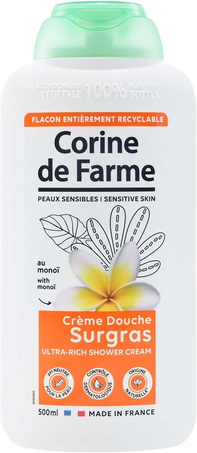 Corine de Farme - Crème Douche Surgras au Monoï - pH Neutre pour la Peau, Origine Naturelle - Contrôle Dermatologique - Fabrication 100% Française - 500ml