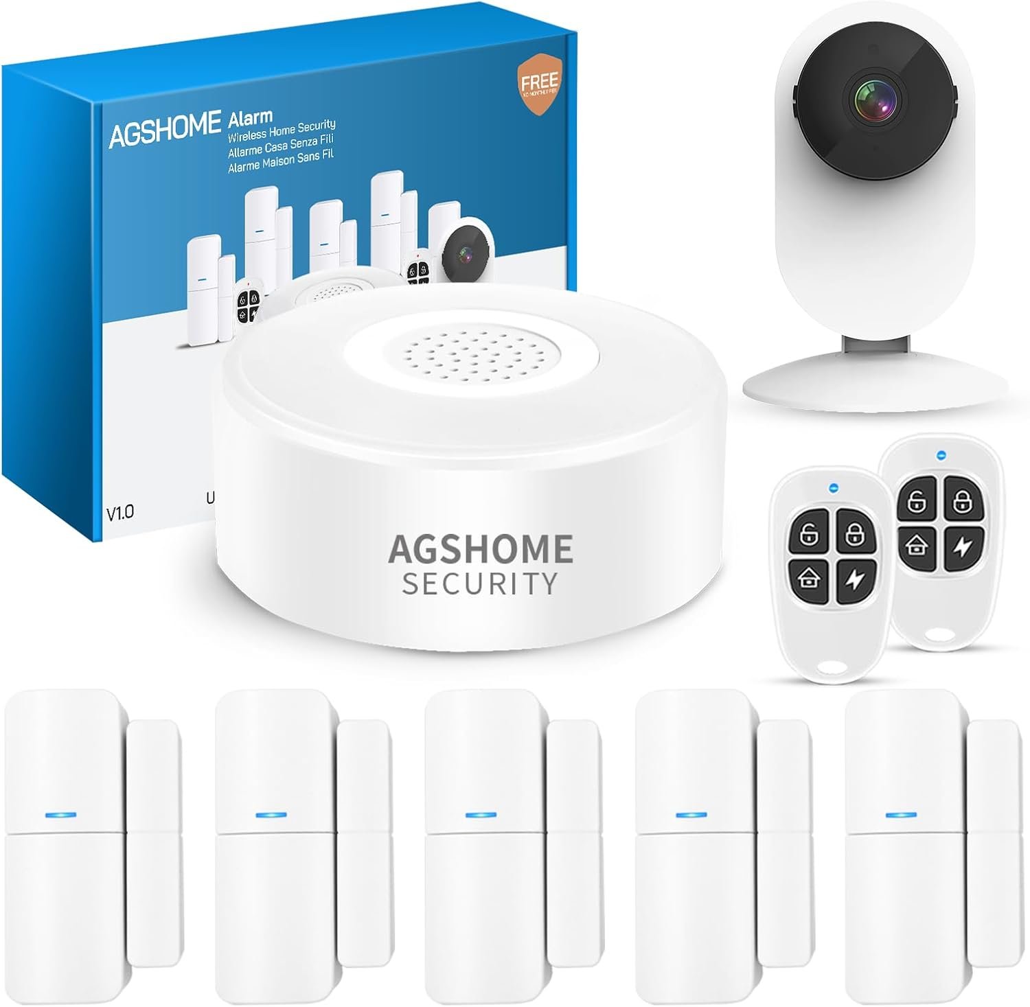 Alarme Maison sans Fil avec Caméra 1080p 120 DB, 9 pièces Notifications via l’application sans abonnement, vérification vidéo après alerte, installation facile, contrôle à distance