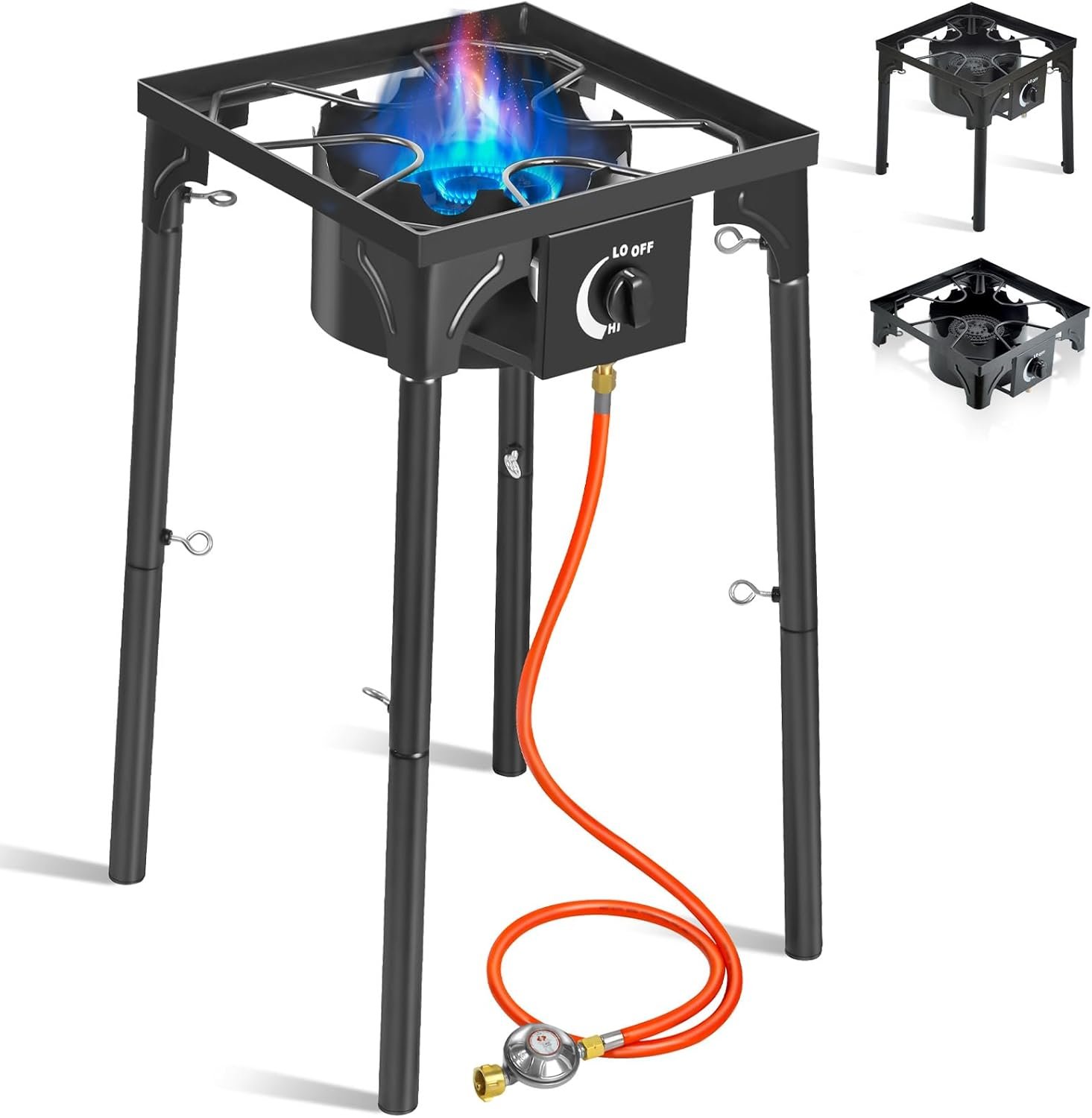 Rechaud gaz 10KW avec pieds amovibles, Trepied gaz d'extérieur Avec tuyau de gaz de 1.5 m, Réchaud à gazes et régulateur de pression de 50 mbar