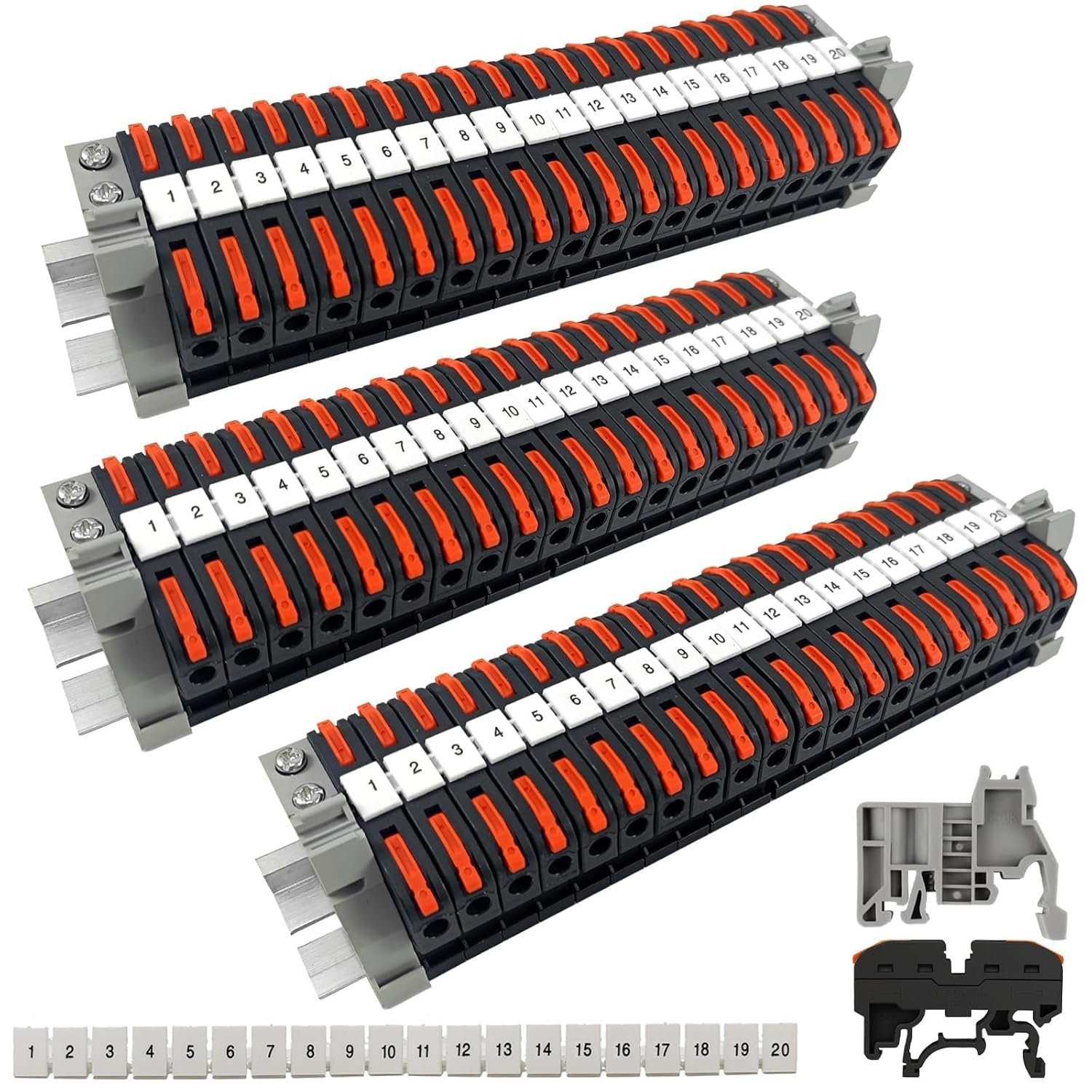 60 Pièces Bornier Electrique Rail Din, Bornier Electronique Terre, Connecteur Electrique Rapide, Borne de Connexion électrique, Borne de Connexion électrique, pour Projets de Bricolage Câblage