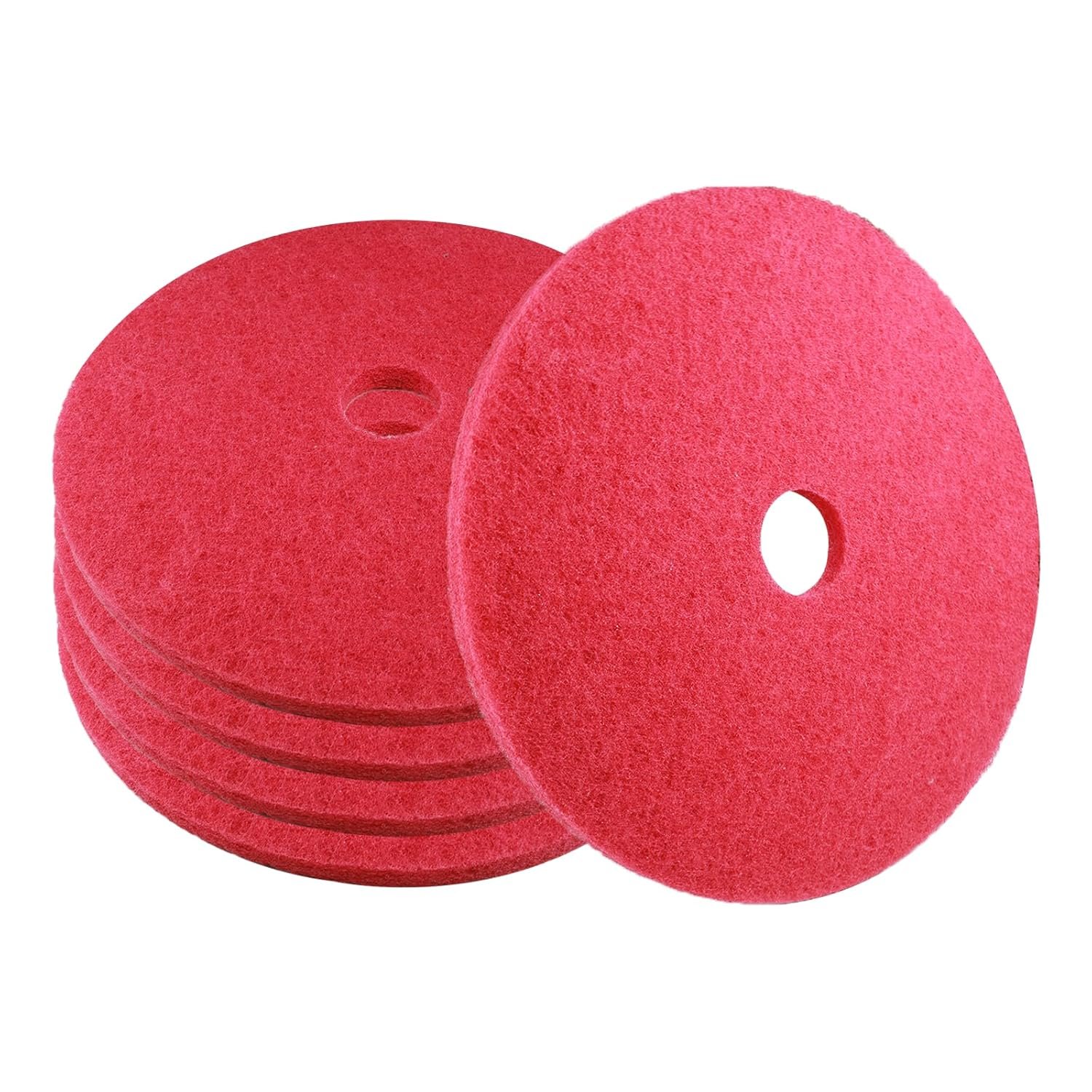 22 Inch Red Floor Pads for Auto Scrubber, Medium Duty Scrubbing & Buffing Pads, ≥2.3cm Thick Commercial Floor Buffer Pads for Routine Floor Maintenance (5-Pack)