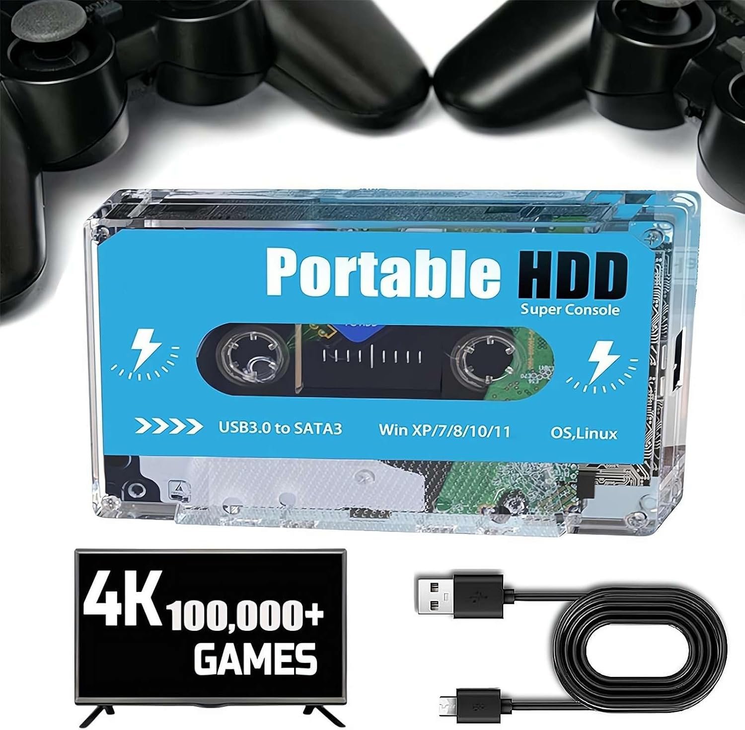 console de jeu rétro compatible avec 70 simulateurs, manette de jeu HDMI rétro 4K, clé de jeu vidéo Plug and Play avec 100 000 jeux, disque dur mécanique externe
